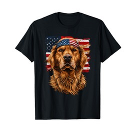 Golden Retriever Patriotic 4th Of July USA American Flag T-Shirt for Women Men