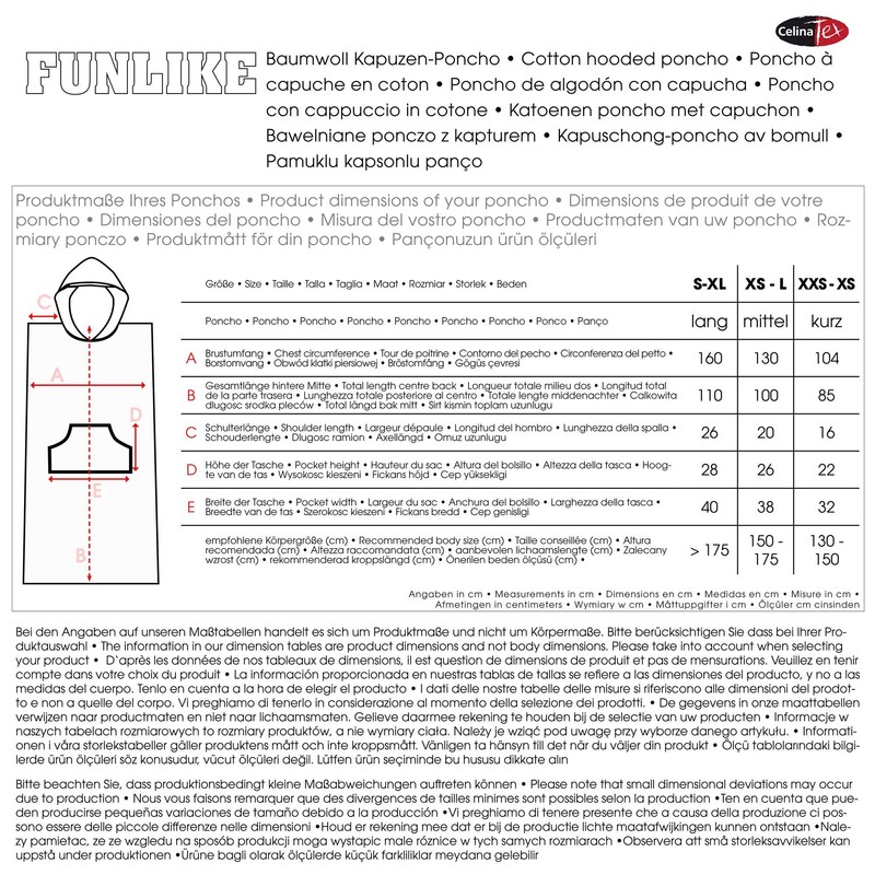 CelinaTex Funlike Poncho Short Medium or Long Cotton Bath Poncho