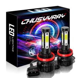 CHUSYYAY 4 Sides H11 LED Headlight High or Low Beam Bulbs 1800W 216000LM 6000K White 2Pcs