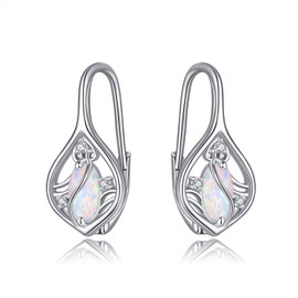 Wave Earrings Sterling Silver Wave Opal Hoop Earrings Leverback Wave Ocean Jewelry Gifts for Women