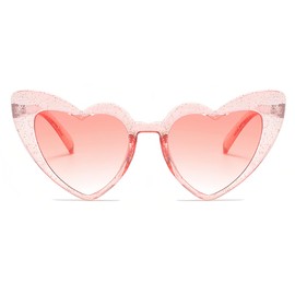 RUNHUIS Cute Love Heart Sunglasses for Women Girls Fashion Cat Eye Candy Colour Heart Shape Glasses, Shiny Pink/Pink