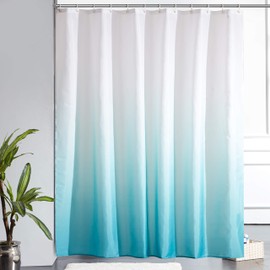 Furlinic Shower Curtain, Bath Curtain, Anti-Mould, Textile for, Bathtub, Bathroom, Made of Fabric, Antibacterial, Washable, with 12 Shower Rings, Extra Large, White to Aquamarine, 200 x 200 cm