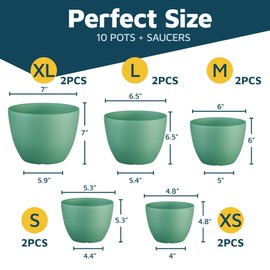 Planter Pots with Drainage Holes - Lightweight, Durable, & Space-Saving Pots for Indoor and Outdoor - Versatile Functionality, Simple Modern Design, Set of 10 Plastic Planter Pots Mint