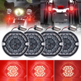 AUDEXEN 3-1/4 Inch LED Turn Signal Kit 1157 Double Base Dark Red/Bright Red Front Turn Signal + 1156 Single Connector Red Rear Signal Lights Compatible with Harley Road Glide Road King Softail Ultra