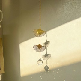 Crystal Ball Pendant Lotus Four-Leaf Clover Crystal Craft Sun Catcher Decor Car Hanging Light Gathering Jewelrycolor: Gold 3, Type: hanging, Size: H:45cm
