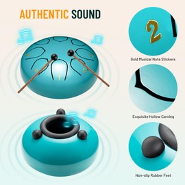 CAHAYA Steel Tongue Drum 6 Inch 8 Tones: Tongue Drum Drum Beginner, Handpan with Music Book, Drumsticks, Steel Pan Tones Drum Percussion Instrument for Meditation Yoga, Sea Blue CY00372-1