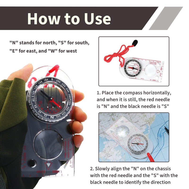 Navigation Compass, Orienteering Compass with Adjustable Declination, Luminous Hiking Scout