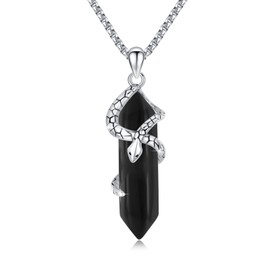 925 Sterling Silver Snake Necklace for Men Women Black Healing Crystal Necklace Protection Valentines Day Gifts for Her Him Good Jewelry with Rolo Chain 20" +2"