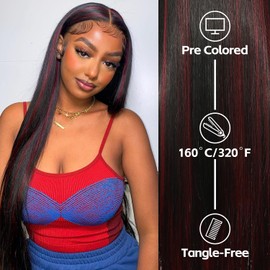 13X6 Black and Red Glueless Synthetic Lace Front Wig 26IN