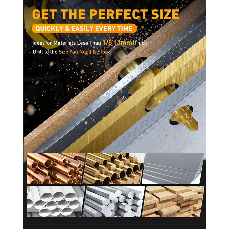 COMOWARE Step Drill Bit for Metal, Titanium Coated, Double Cutting