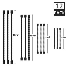 LOIUO 12PCS Silicone Cable Ties Reusable Twist Ties Steel-Core Black Straps Organizer All Purpose Bendable Cord Tie for Indoor Outdoor Holding Securing and Wrapping (6 12 18 24 inch)