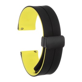 QUARKZMAN Magnetisches Silikon Uhrenarmband 20mm Schnellverschluss Weiches Gummi Wasserdichtes Ersatzarmband mit schwarzem Metall-Faltschließe für Männer und Frauen, Schwarz/Gelb