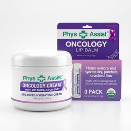 PhysAssist Oncology Cream Botanicals 4 oz + Bálsamo Labial Paquete de 3 | Complete Skincare Set for Dry, Sensitive Skin - Hydrating and Moisturizing B