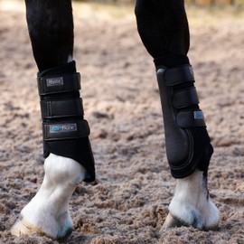 Masta Air-Flux Horse Brushing Boots - Training Neoprene Protective Wrap Boot for Horses with 3D AirMesh - Soft & Comfort Extremely Lightweight Legs Protectors - Set of 2 - Black, Size Full
