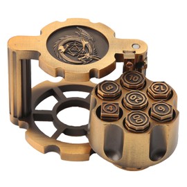 Yuehuam Polyhedral Bullet Dice Set 7 Metal Bullet Dice Revolver Cylinder Dice Holder with Spinning Revolver Cylinder Case, Dice Set for D&D Theme Tabletop Games