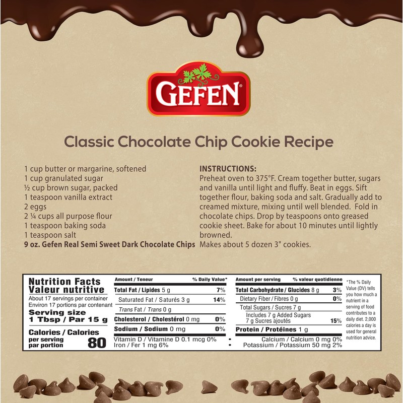 Gefen Vegan Semi Sweet Real Dark Chocolate Chips, Dairy Free