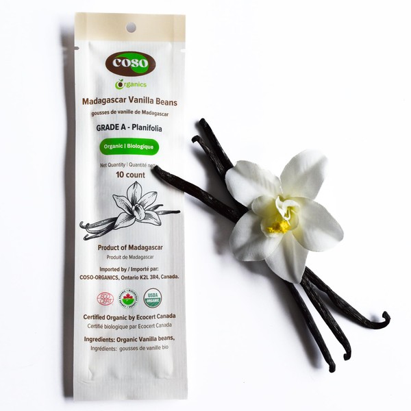 COSO Organics - 10 Organic Madagascar Vanilla Bean Pods, Certified