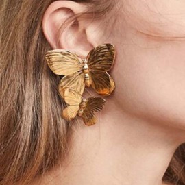 Xduargs Boho Exaggerate Butterfly Earrings Vintage Double Butterfly Stud Earrings Gold Geometric Butterfly Earrings Punk Butterfly Statement Earrings Jewelry for Women and Girls