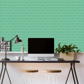 Crystiles 12"x12" Subway Light Green Vinyl Peel and Stick Tile Backsplash,Peel and Stick Wallpaper Pro Series Thicker Version, 12-Sheet Pack