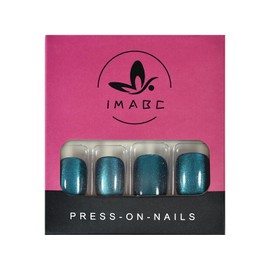 iMABC Press on Nails - Mint Black Blue Fake Nail | Short Square Glossy Shiny Glitter Solid False Nails | Glue Acrylic Decoration Manicure Gift for Girls Women Dating 24Pcs