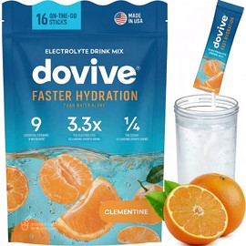 DOVIVE Electrolyte Drink Mix | 16 Instant Hydration Packets w/ 920mg Hydrate Electrolytes | Low-Sugar (7g) Electrolytes Hydration w/Vitamins C, B3, B5, B6, B12 and Na, Ca, Mg, K, Zn (Clementine)