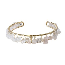 Rose Quartz Crystal Cuff Bracelet – Natural Semi Precious Stone, Smooth Polished, Open Cuff Bracelet for Reiki Chakra Healing Spiritual Wellness – Gemstone Fashion Jewellery for Women Girls Teens