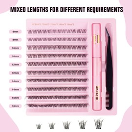 Sixstarhair Cluster Lashes Glue Bond and Seal Diy Eyelash Extensions Kit 120 Cluster Lashes D Curl Mega Volume Eyelash Cluster Extension Kit Natural Look Clear Band Individual Lashes 8-16mm