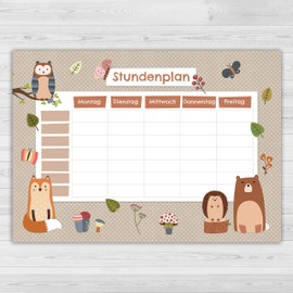 Papierdrachen Timetable DIN A4 Pad – Forest Animals – Writeable School – Diary and Weekly Planner
