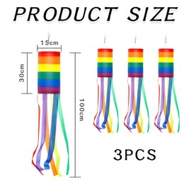 CWPFVQA Pack of 3 Rainbow Striped Windsocks, Decorative Windsocks Outdoor Hanging Wind Chimes, Cylinder Rainbow Flags, Colorful Garden Decorations