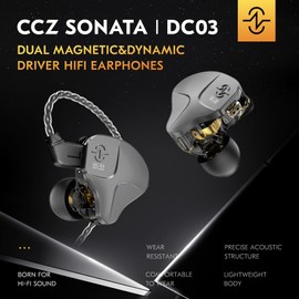 CCZ DC03 in Ear Monitor Headphones, IEMs for Gaming, Deep Bass Sound Wired Earbuds, 1DD HiFi in Ear Headphones Noise Cancelling Ear buds, in Ears for Singers Musician Stage Drummer(Black, without Mic)