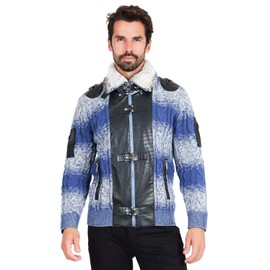 Barabas Men's Zipper Stand Collar Animal Print Winter Jacket 2SWZ1 Blue M
