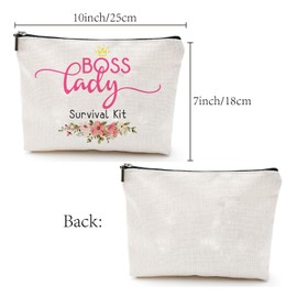 CREATCABIN Boss Lady Survival Kit, Canvas Makeup Bags, Cosmetic Bag, Multi-Purpose Pen Case, Iron-on, Metal Zip, Sublimation Blanks, Bag, Purse, Bag for Travel, School, 25 x 18 cm, boss lady survival