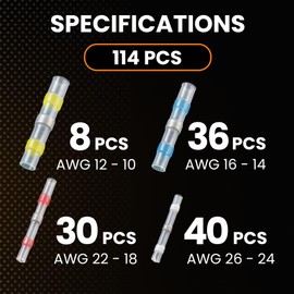 MADCATZ 114 PCS Solder Seal Heat Shrink Butt Connectors, Waterproof Wire Connectors Kit Electrical Terminals, Solderless Insulated Splice Connector for Marine Automotive Truck