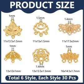 WADORN 180Pcs 6 Styles Vintage Filigree Links Charms, Tibetan Antique Chandelier Charm Alloy Dangle Earrings Connector Components Flower Butterfly Cloud Hollow Pendant for DIY Jewelry Making