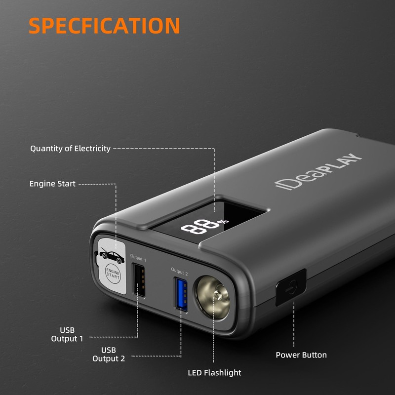 IDEAPLAY J10 Jump Starter, 2000A 12V Car Battery Jump Starter