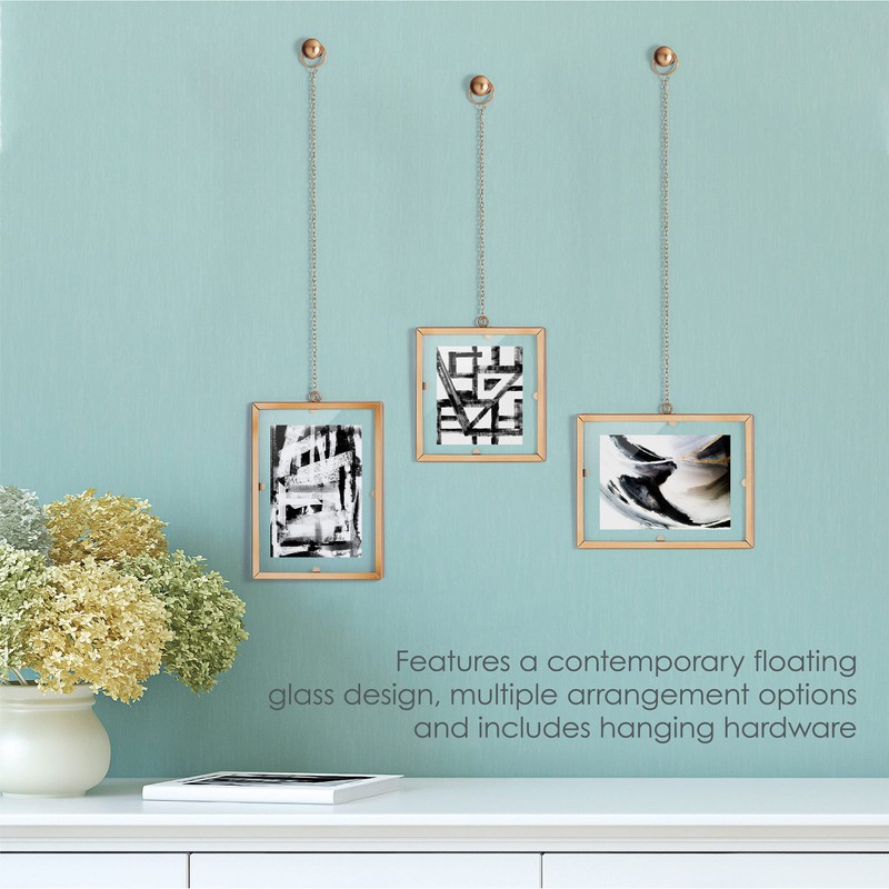 Melannco Hanging Metal Chain Retangular Floating Frames, Gold Finish, Includes