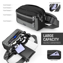 Xoolkly Bum Bag for Men Women Bum Bag Belt Bag Men with 7 Zip Pockets Waist Bag for Sports Fitness Running Jogging Cycling Travel Camping, black