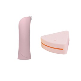 VIXIIV Makeup Brush Holder Travel Makeup Brush Holder, Silicone Case Soft and Sleek,Zippered Pouch Anti-fall Out Portable Silicon Cosmetic Bag, Powder Puff Case, Triangle Beauty Blender Holder (Pink)