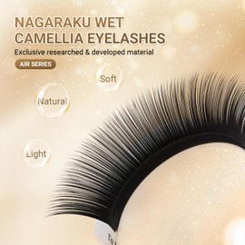 NAGARAKU Wet Camellia Eyelash Extension, Individual Lashes 3 Multi-length Fans Premium Matte Black Natural Pre-Glued Classic Lash Extensions Mega Volume Beauty Salon Supplies - 0.07L 7-8-9