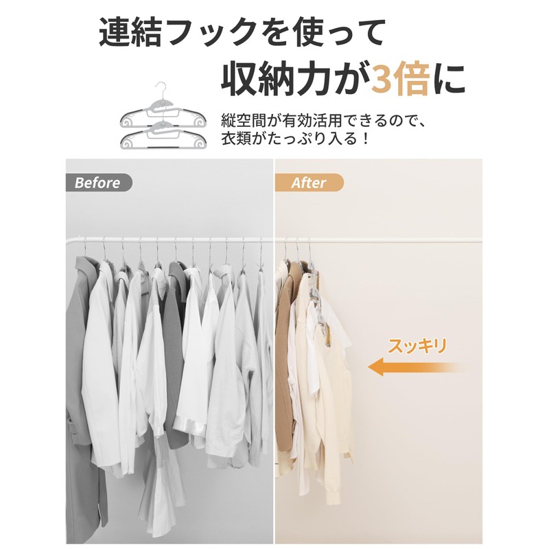 Ikurashi Hangers, Non-Slip, Set of 10, Collar, Prevents Cracking, Includes