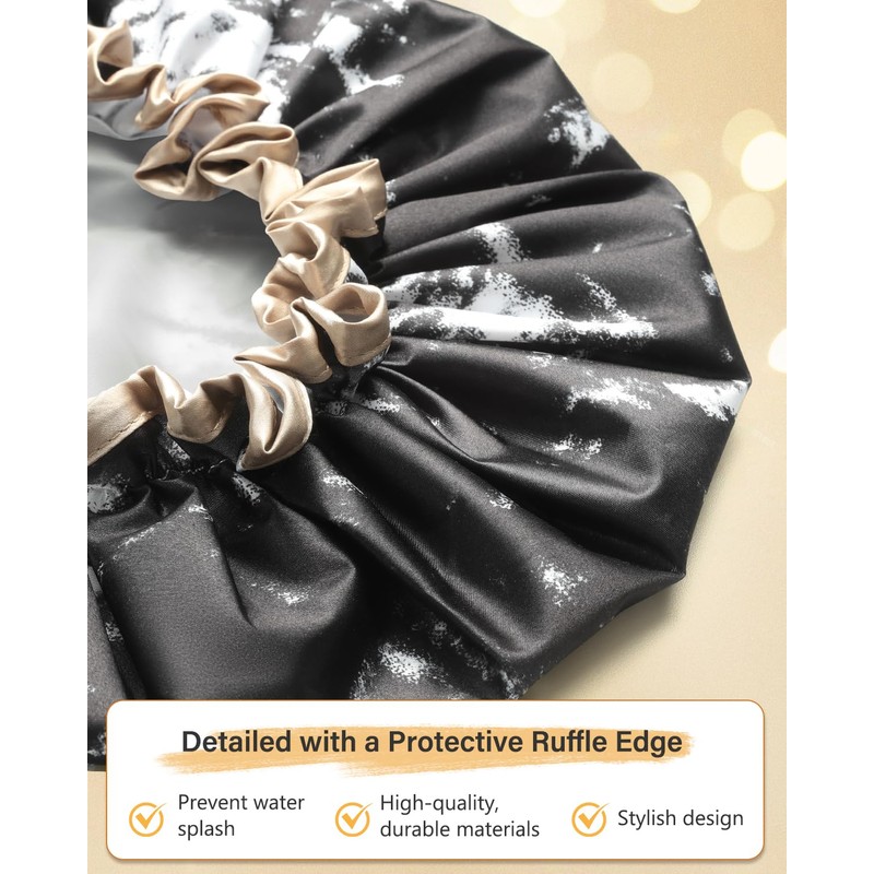 mikimini Large Shower Cap for Women Long Hair, Black and