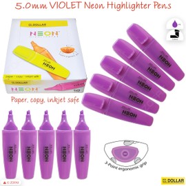 DOLLAR HL625 Neon Fluorescent Highlighter Pens, VIOLET, Pack of 10, Chisel Tip (5.0mm), 3-Point Grip, Multipack, Fast-drying, School Office Home Highlighters