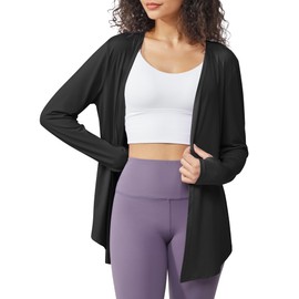 G4Free Lightweight Cardigans for Women UPF 50+ Sun Shirts Summer Long Sleeve Cover Ups Open Front Thin Cardigan Casual (Black,L)
