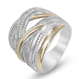 Myshiwu Designer Jewelry Antique Fashion Intertwined Crossover Band Ring Two-tone Chunky Statement Rings for Women Gift, 合金, No Gemstone