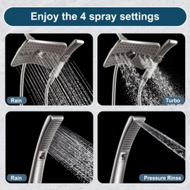 BRIGHT SHOWERS Shower Head Combo with Two Spray Setting , Fixed Shower Head and Handheld with Grey Face, Brushed Nickel