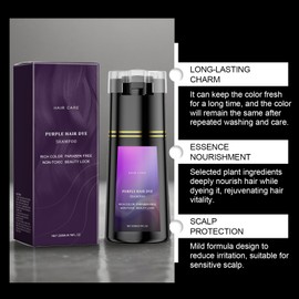 Hair Dye Shampoo for Quick and Natural Colour Coverage - Grey Hair Dye Shampoo for Women & Men, with Natural Ingredients, Easy to Use (Purple, 200 ml)