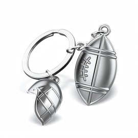 YIQPKUM Novelty 3D Football Helmet Keyring Gift Cute Rugby Ball Key Ring for Sports Fans Backpack, silver-plated, M
