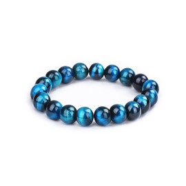 KINGCHU JEWELRY Pulsera de piedras preciosas naturales 6A de 10 mm y 12 mm de piedra de ojo de tigre de sanación elástica para yoga, pulsera de abalorio adecuada para hombres y mujeres, 10 mm, Piedra, Piedra