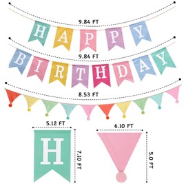 Happy Birthday Banner, Birthday Decorations with Pennant Flags, Colorful Imitated Burlap Birthday Signs with Cotton Crepe Triangle Bunting for Women Girls Boys Kids, Birthdate Party Celebration Backdrops