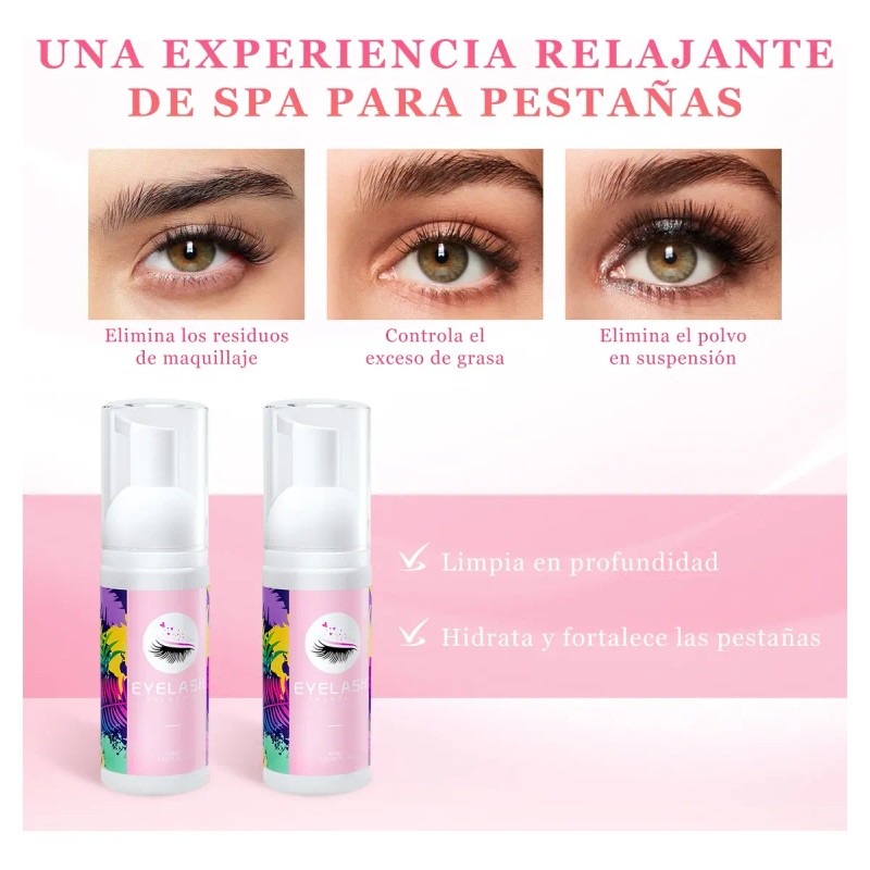 Kit Shampoo Espuma Para Pestañas Y Brocha Para Extensiones